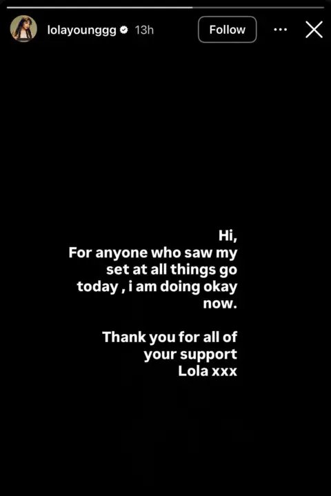 Lola Young Updates Fans After Stage Collapse at All Things Go Festival